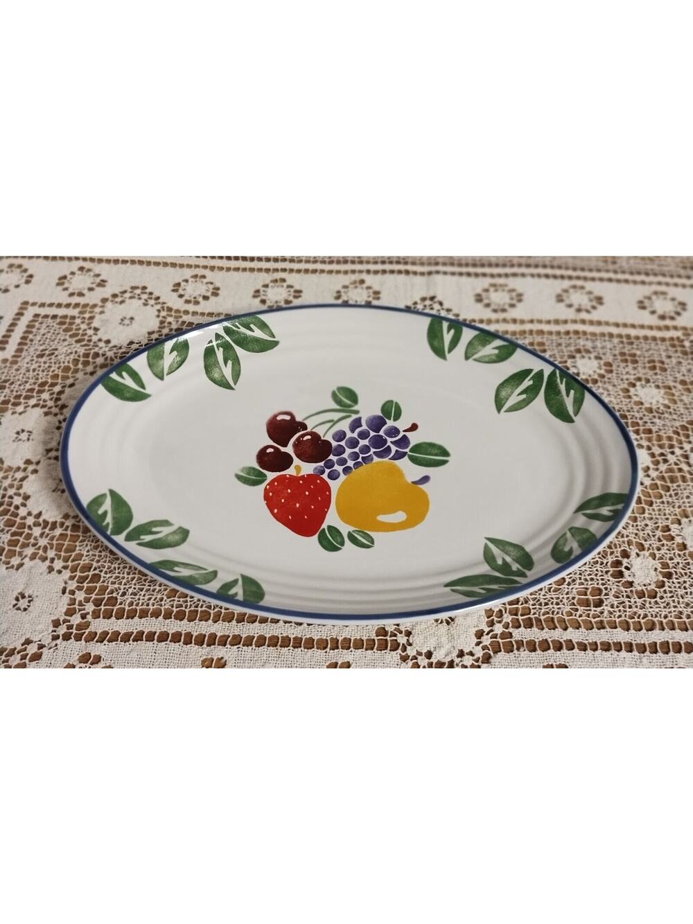 Vintage 1990s International Tableworks "Fruit Fancy" Oval Stoneware Platter